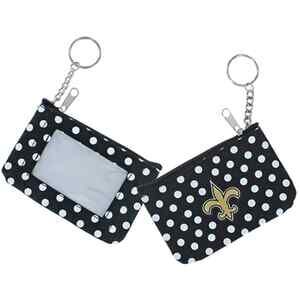 New Orleans Saints Coin Purse NFL New Team Logo Key Ring Nylon Polka Dot Black